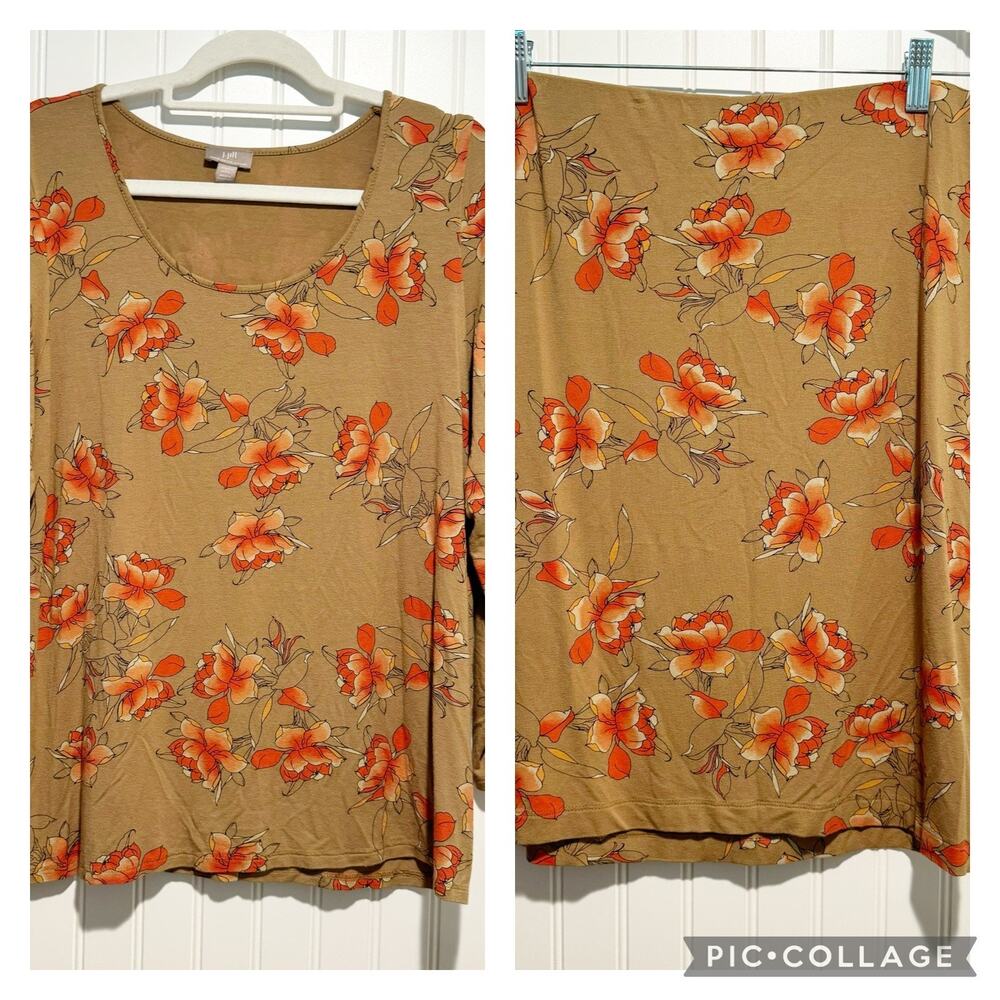 J Jill Wearever Tan Coral Floral Skirt Set Size Medium